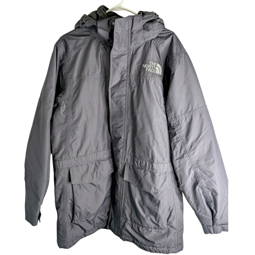 The North Face HyVent Parka Jacket Mens Small Charcoal Grey Hooded Insulated